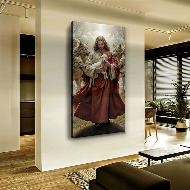 Jesus Protects The Lamb From Wolves Faith Wall Art VI