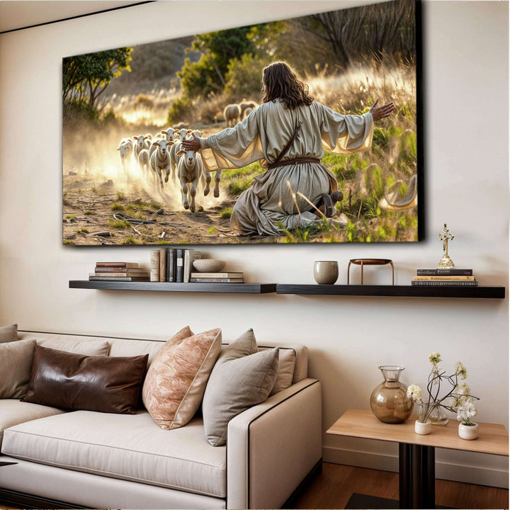 Jesus Protects The Lamb From Wolves Faith Wall Art VIII