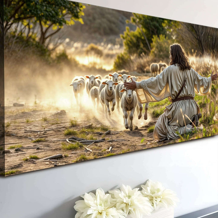 Jesus Protects The Lamb From Wolves Faith Wall Art VIII