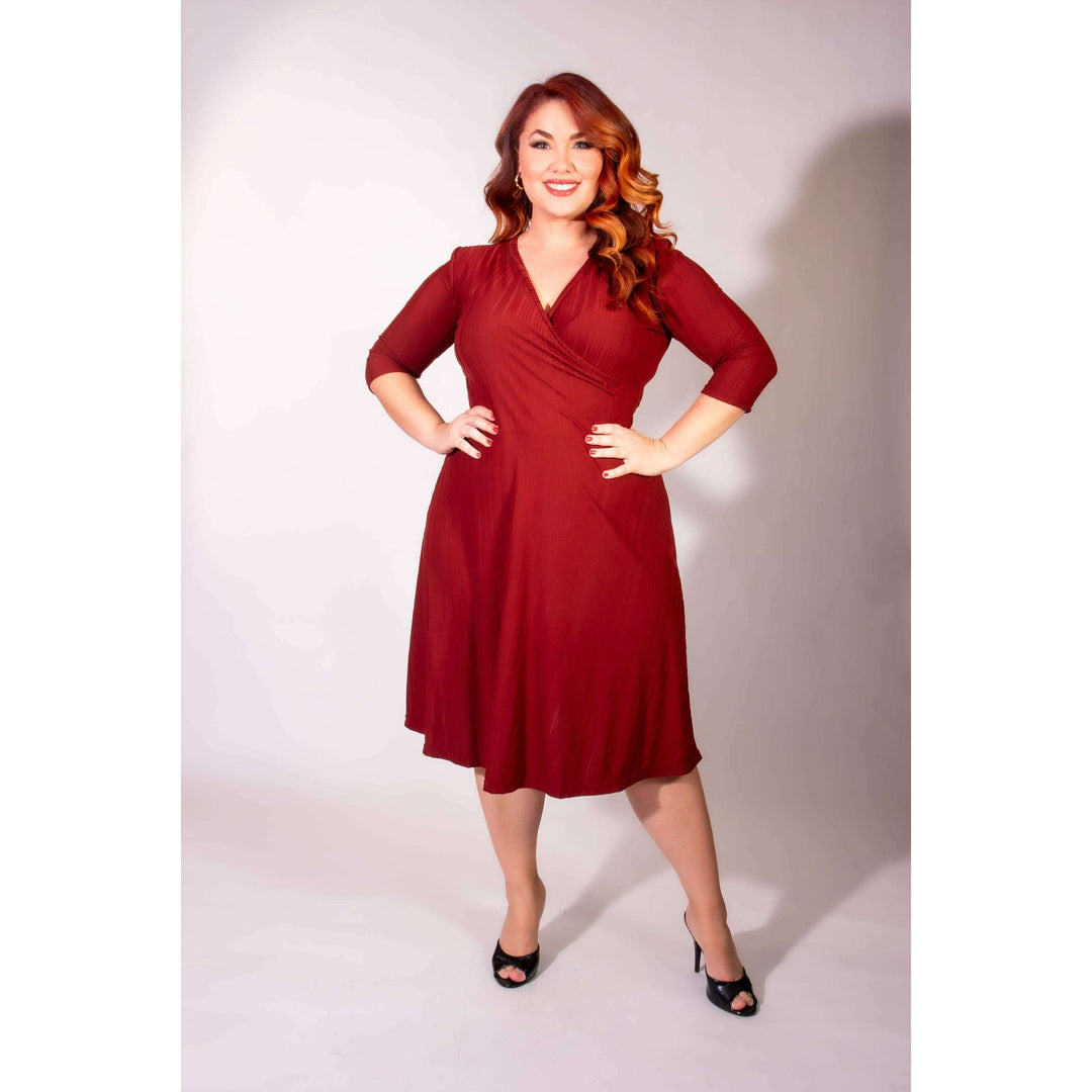 Joanie Knit Dress 3/4 Sleeve - Brick Rib Knit