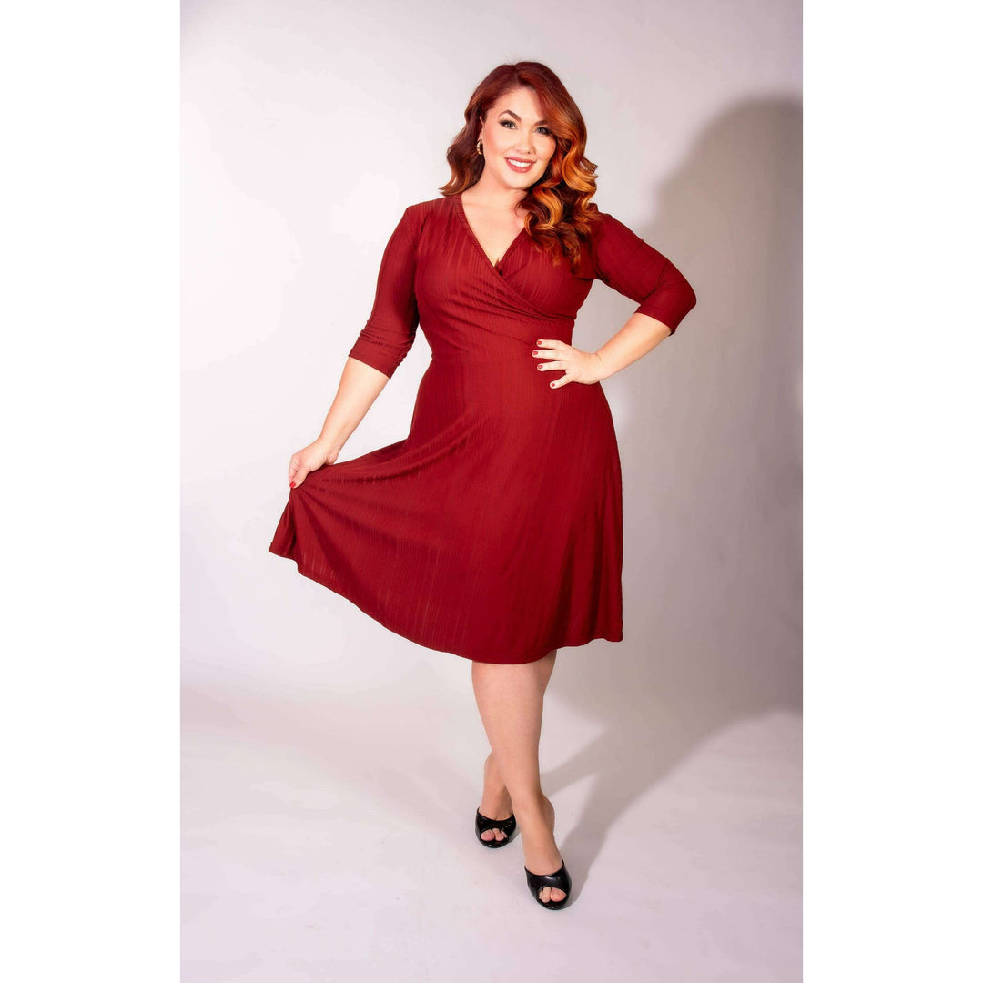 Joanie Knit Dress 3/4 Sleeve - Brick Rib Knit