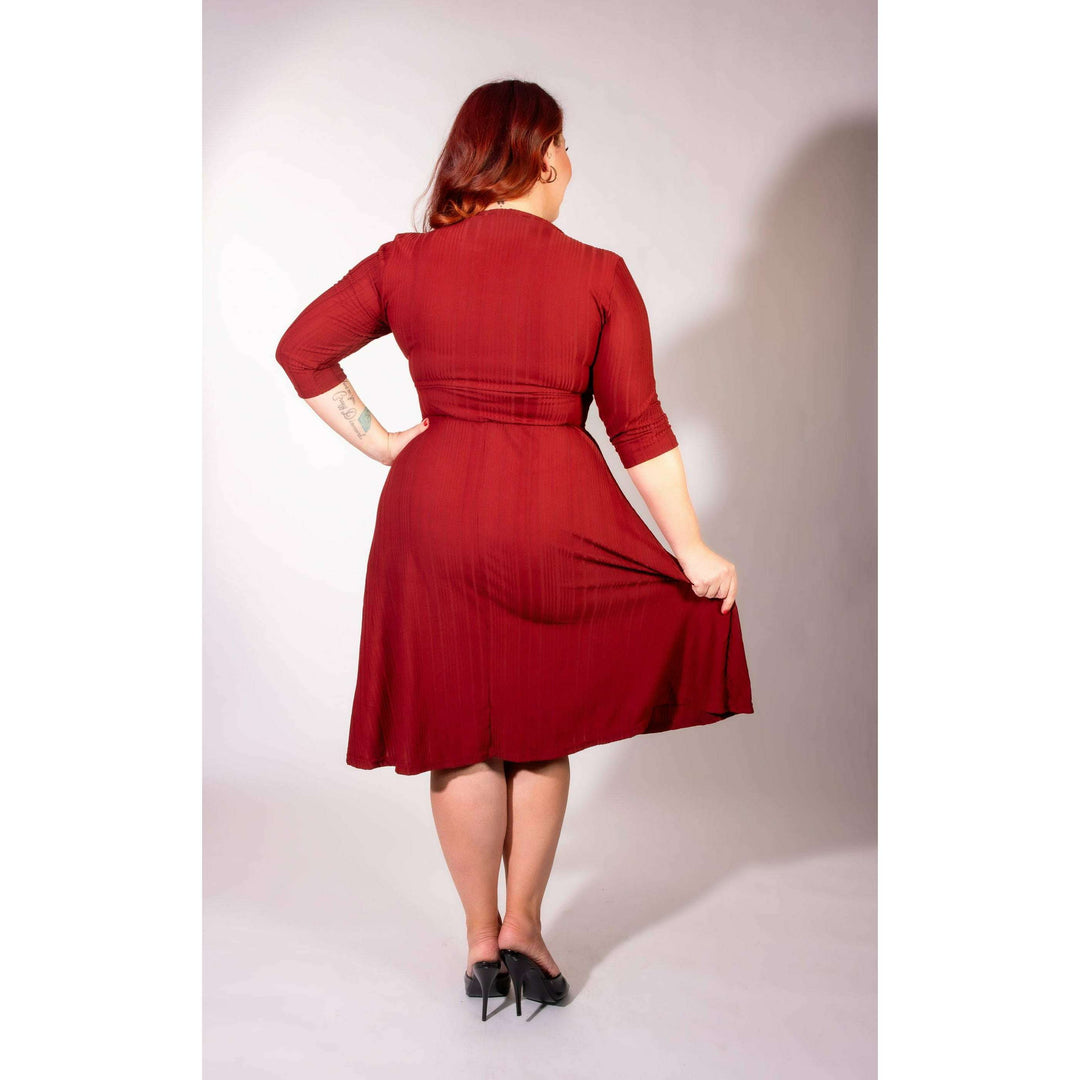 Joanie Knit Dress 3/4 Sleeve - Brick Rib Knit
