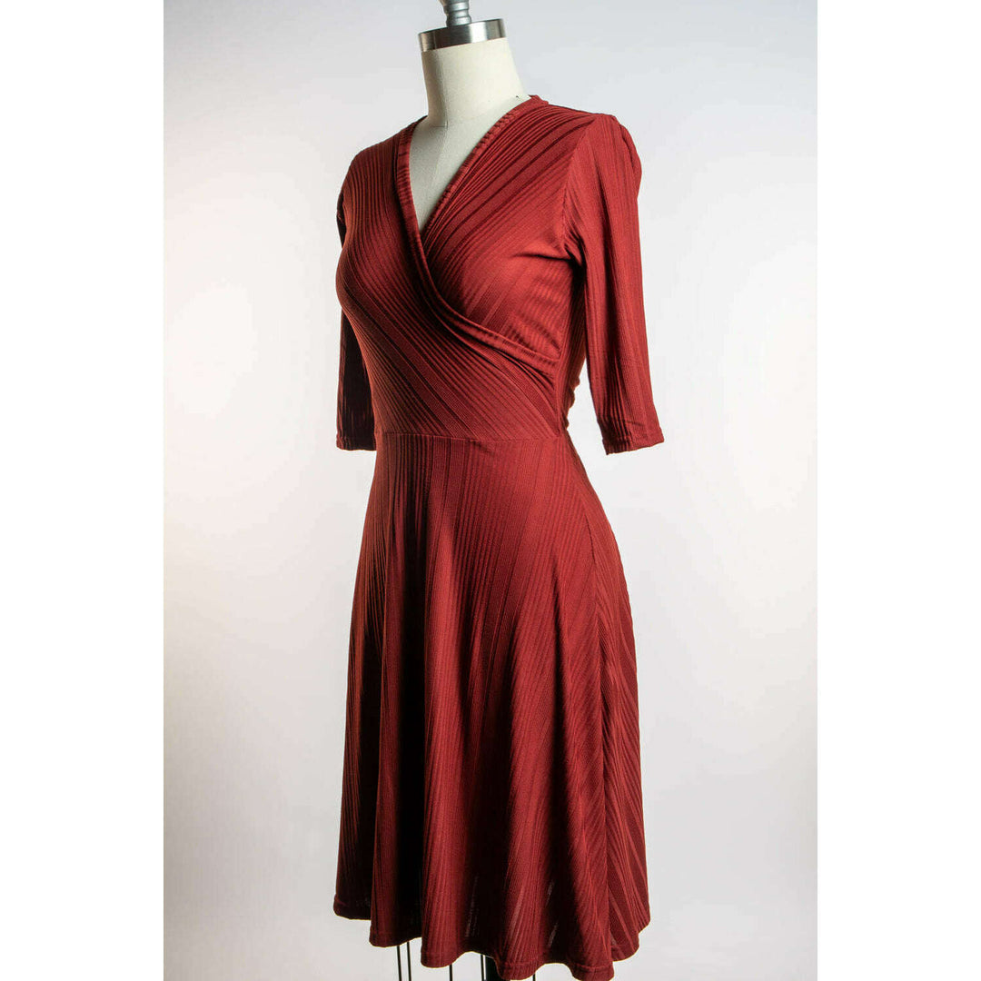 Joanie Knit Dress 3/4 Sleeve - Brick Rib Knit