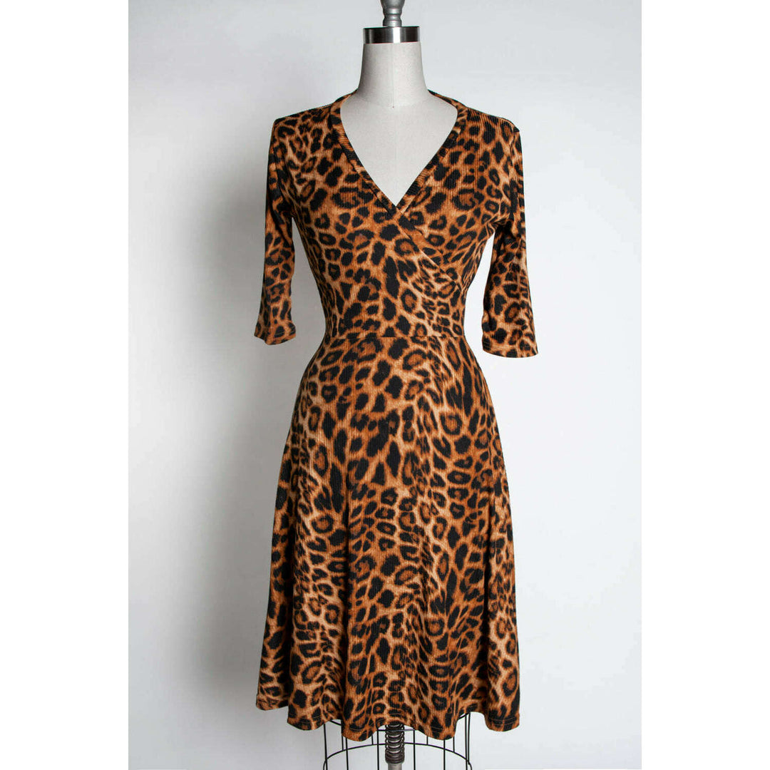 Joanie Knit Dress 3/4 Sleeve - Leopard Rib Knit *sale