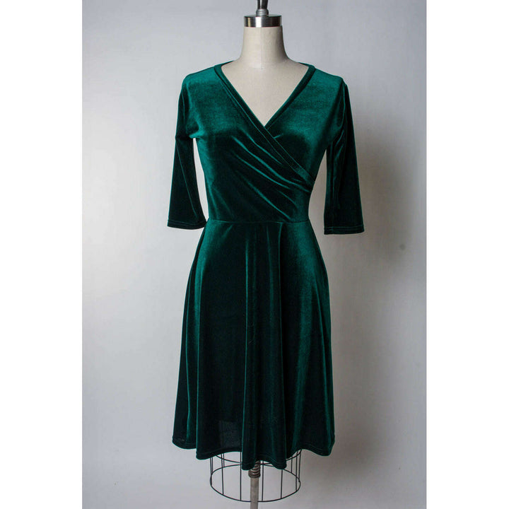 Joanie Knit Dress 3/4 Sleeve - Stretch Velvet, Hunter Green