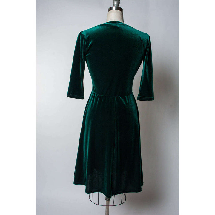 Joanie Knit Dress 3/4 Sleeve - Stretch Velvet, Hunter Green