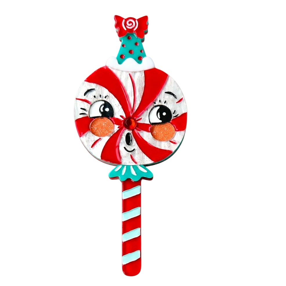 johanna parker christmas lollipop acrylic brooch lipstick and chrome