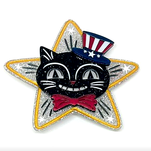 johanna parker patriotic cat acrylic brooch by lipstick and chrome