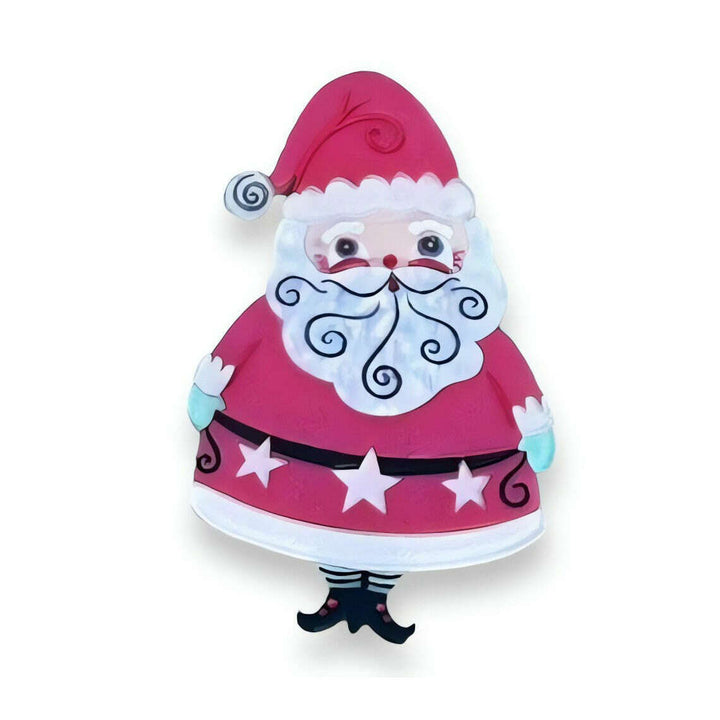 Johanna Parker jolly old elf santa brooch Santa Claus with a pink hat and outfit 