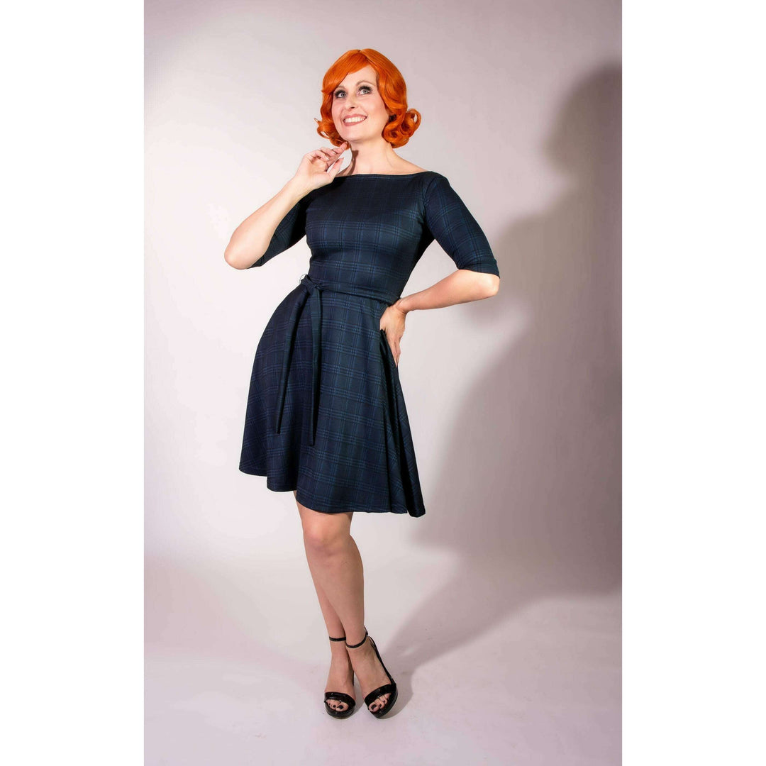 Josephina Dress- Black & Blue Plaid