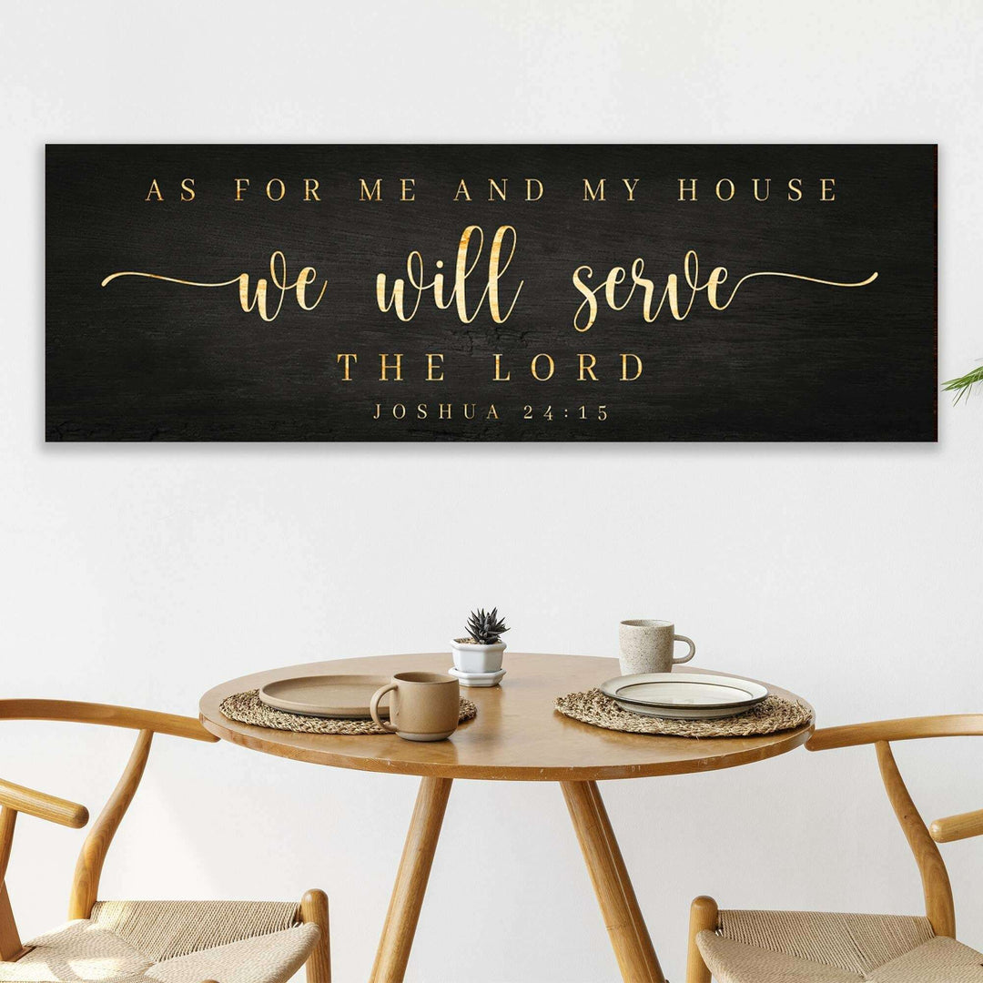 Joshua 24:15 - 'We Will Serve The Lord' Sign: Elegant Black and Gold Christian Wall Art, Religious Decor for Living Room