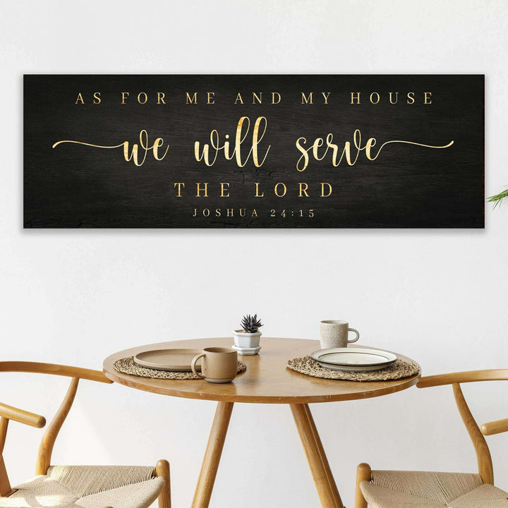 Joshua 24:15 - 'We Will Serve The Lord' Sign: Elegant Black and Gold Christian Wall Art, Religious Decor for Living Room