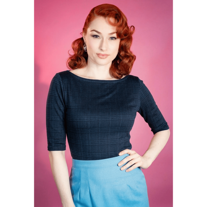 Josie Top- Black & Blue Plaid