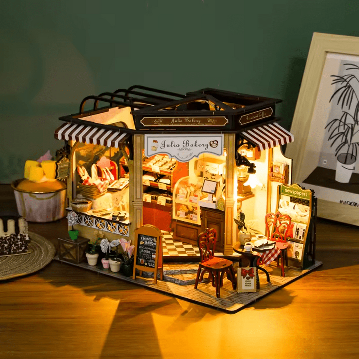 Julia Bakery Dollhouse Kit - Miniature Wizardi Roombox Kit