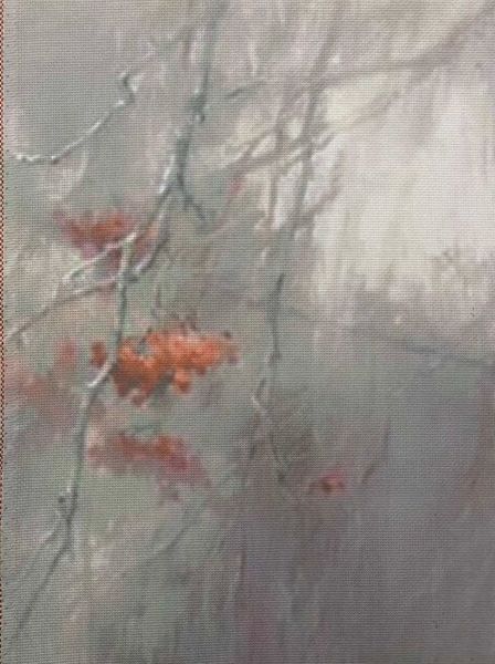 Crimson Mist Designer Printed AIDA Fabric. Canvas for embroidery with an applied background  KF-1350A