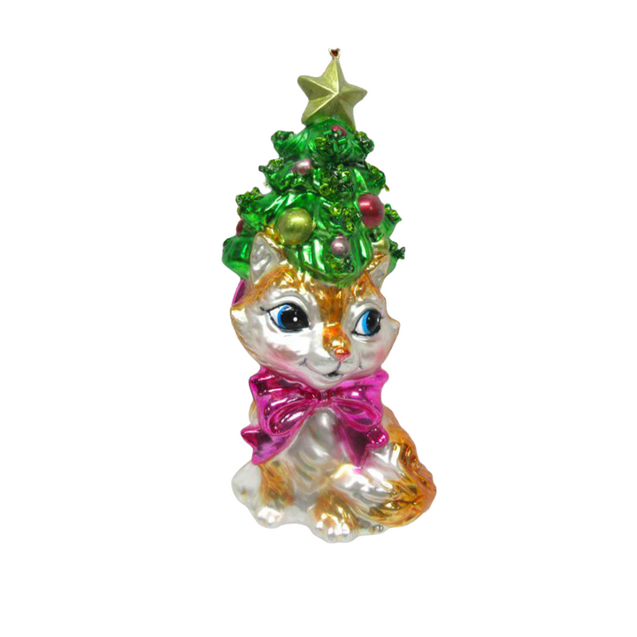 Kitten w/Tree Hat Ornament - New For 2024 by December Diamonds