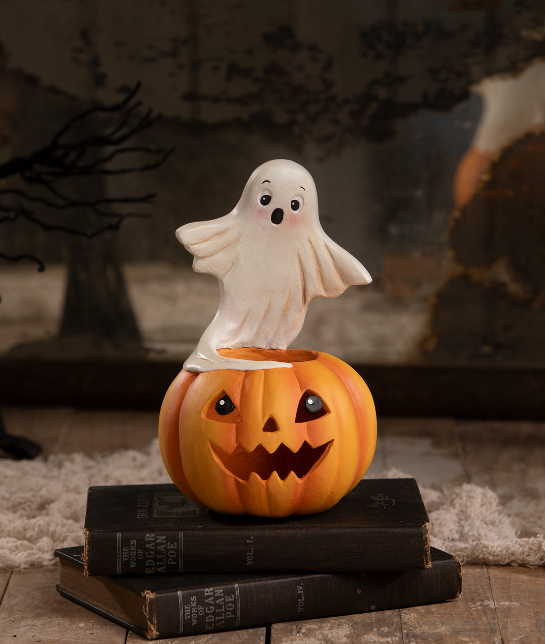 Ghost on Jack O'Lantern by Bethany Lowe Designs, halloween decor