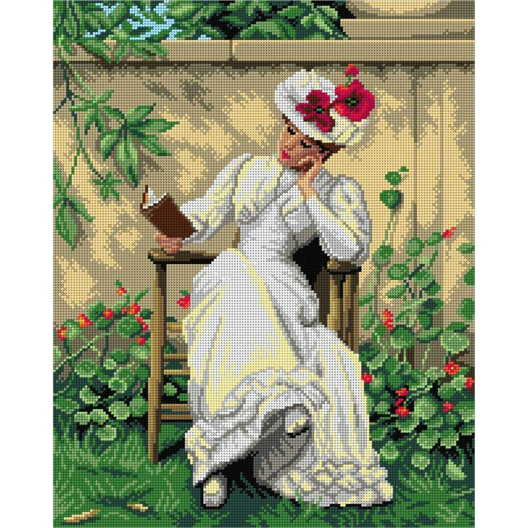 Lady with a Book in the Garden 3290M Needlepoint canvas for halfstitch without yarn