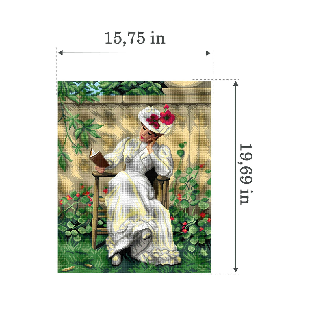 Lady with a Book in the Garden 3290M Needlepoint canvas for halfstitch without yarn