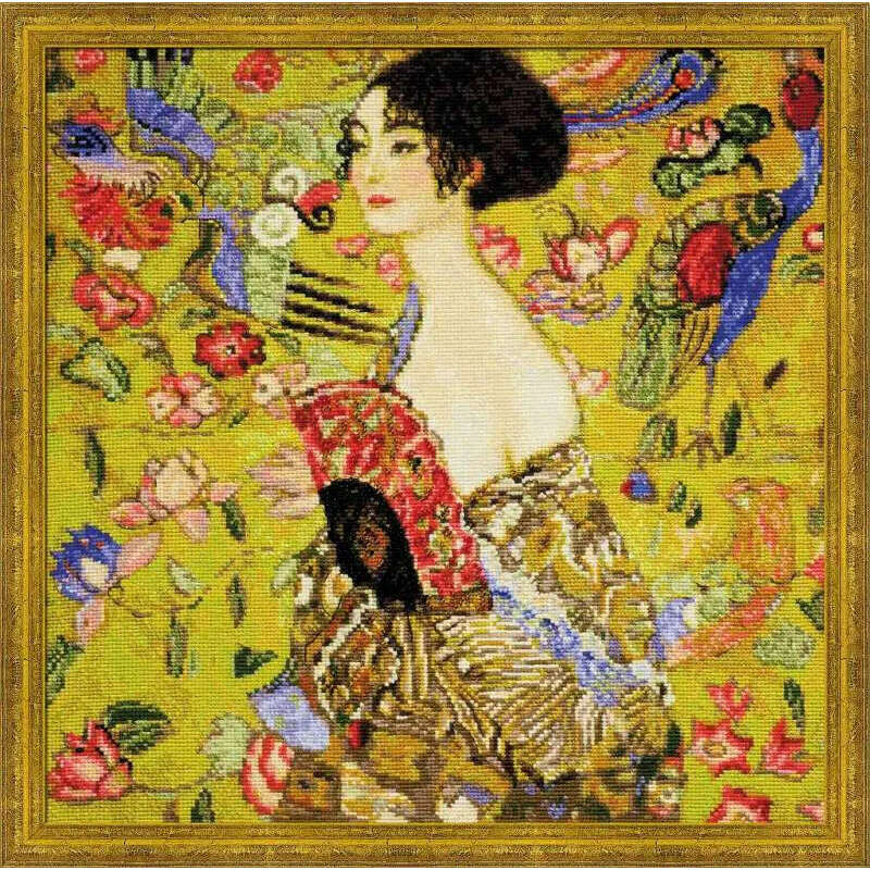Lady with a Fan after G. Klimt`s Painting  R1226 Counted Cross Stitch Kit