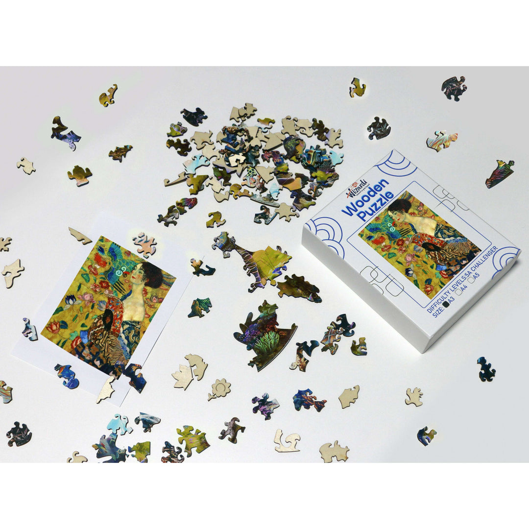 Lady with a Fan after Gustav Klimt - Jigsaw Wooden Puzzle by Wizardi F07N9-10