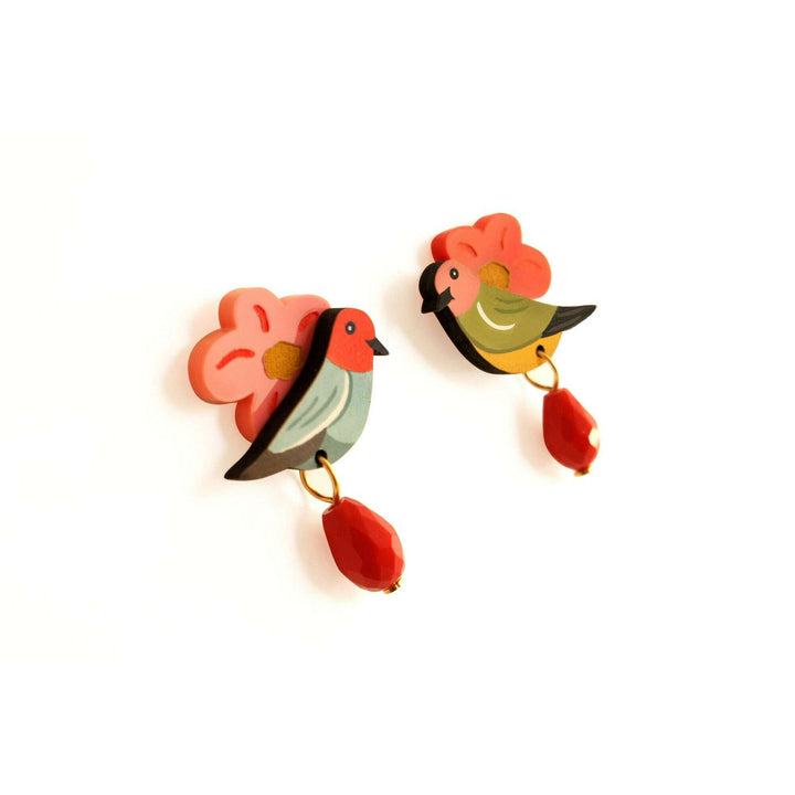Bird and Flower Earrings by Laliblue
