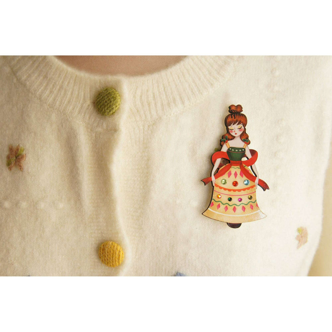 Christmas Bell Girl Brooch by Laliblue