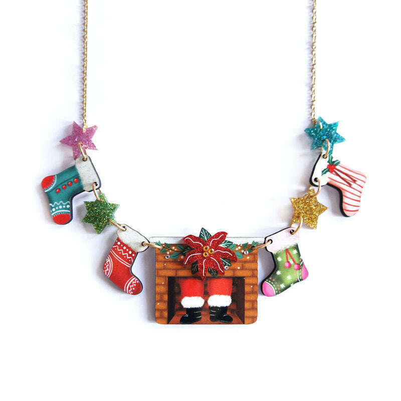 Christmas Chimney with Stockings Necklace