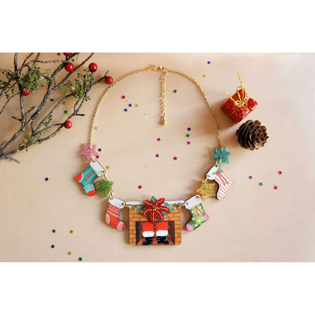 Christmas Chimney with Stockings Necklace