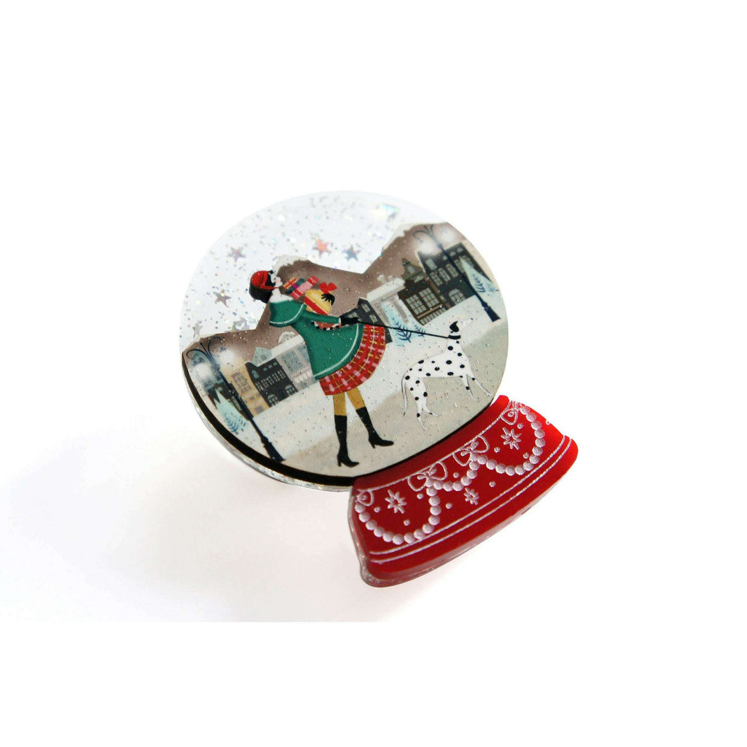 Christmas Shopping Snow Globe Brooch