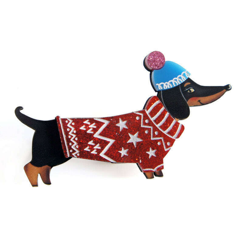 Dachshund Dog in Sweater Brooch