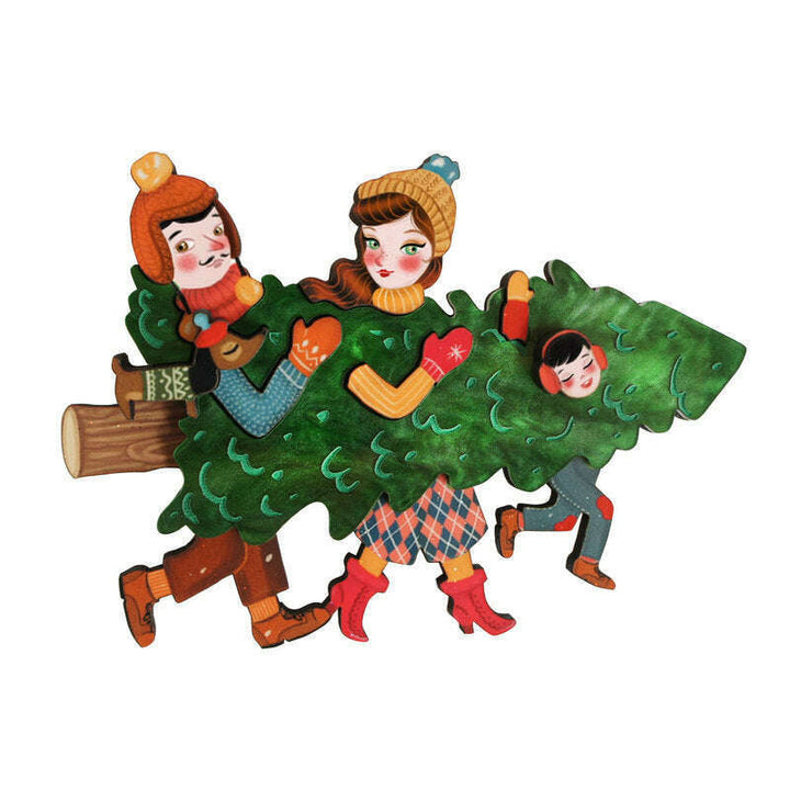 Family With Christmas Tree Brooch by Laliblue
