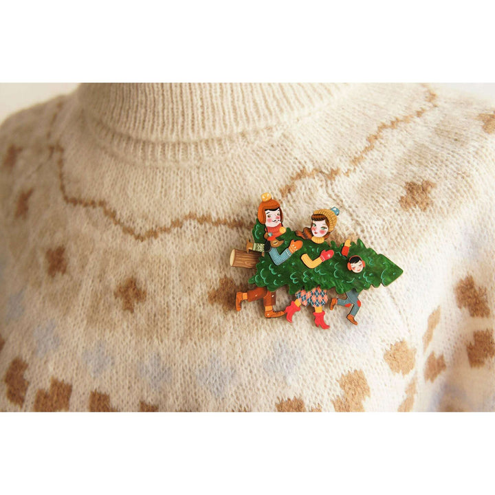 Family With Christmas Tree Brooch by Laliblue