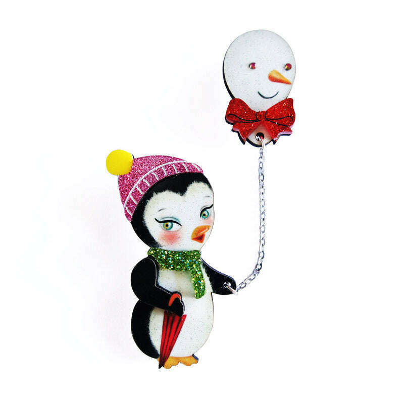 Festive Penguin with Balloon Brooch
