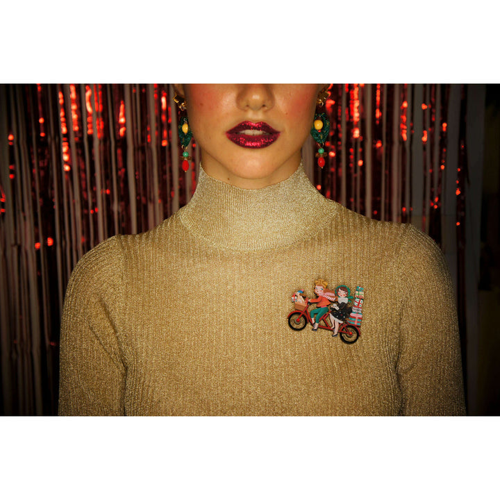 Friends on a Bicycle Brooch