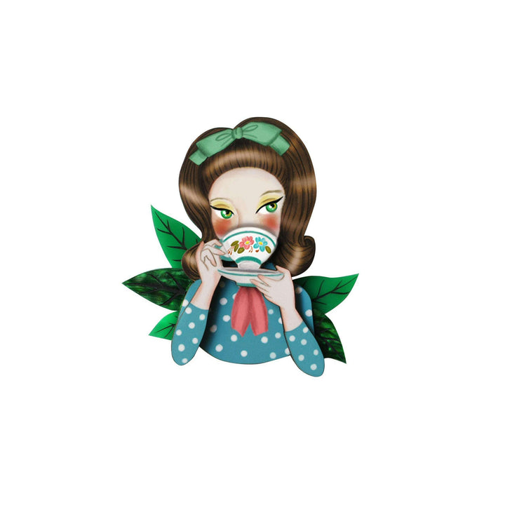 Girl Drinking Tea Brooch by Laliblue