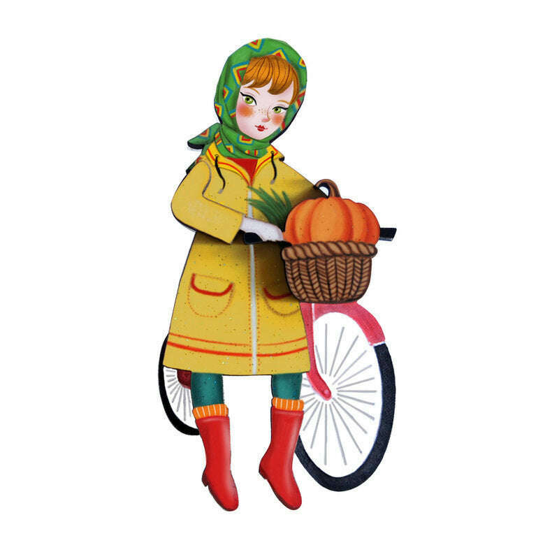 Girl with bicycle brooch by Laliblue