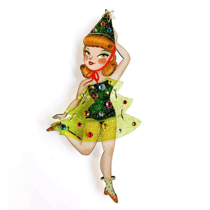 Girl with Christmas Postcards Brooch by Laliblue