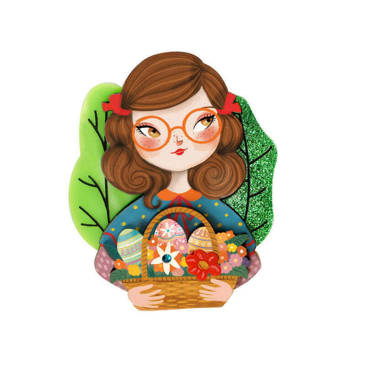 Girl with Easter Basket Brooch by Laliblue