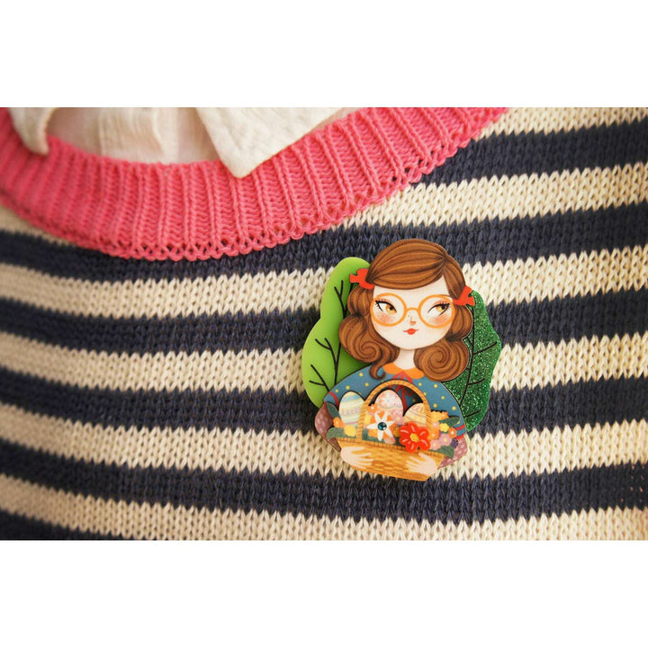 Girl with Easter Basket Brooch by Laliblue