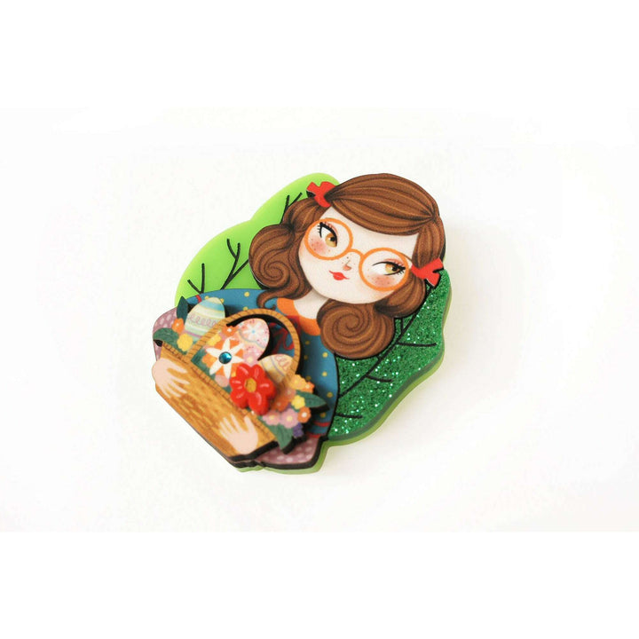 Girl with Easter Basket Brooch by Laliblue