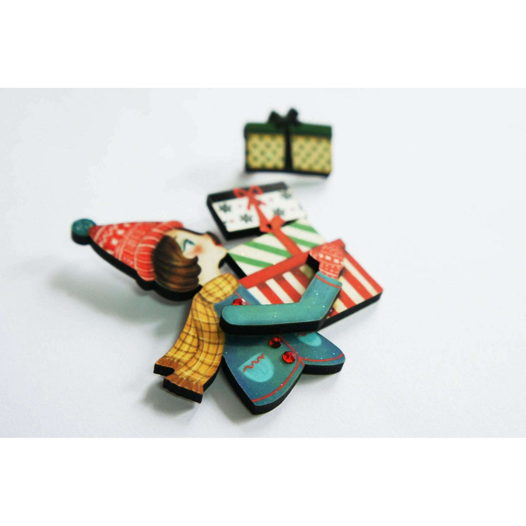 Girl with Gifts Brooch by Laliblue
