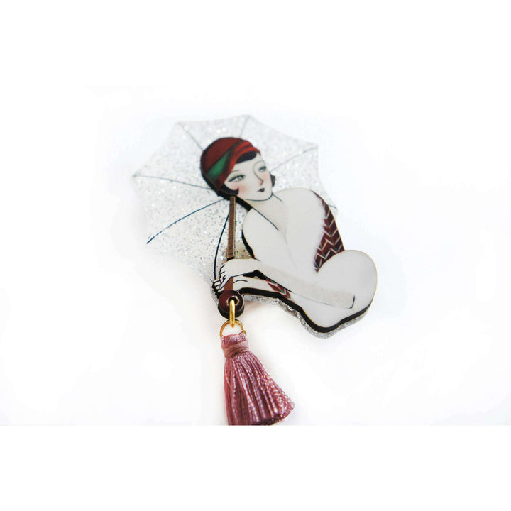Girl with Umbrella Brooch by Laliblue