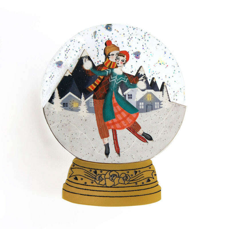 Ice Skating Snow Globe Brooch