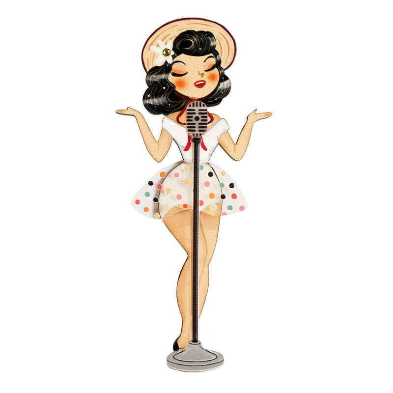 Pin Up Singer w/ Victrola Brooch by Laliblue
