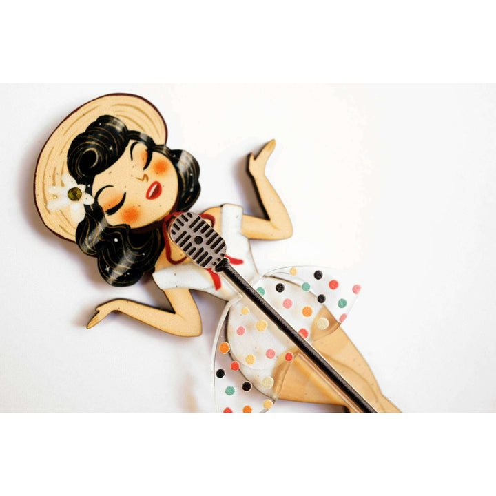 Pin Up Singer w/ Victrola Brooch by Laliblue