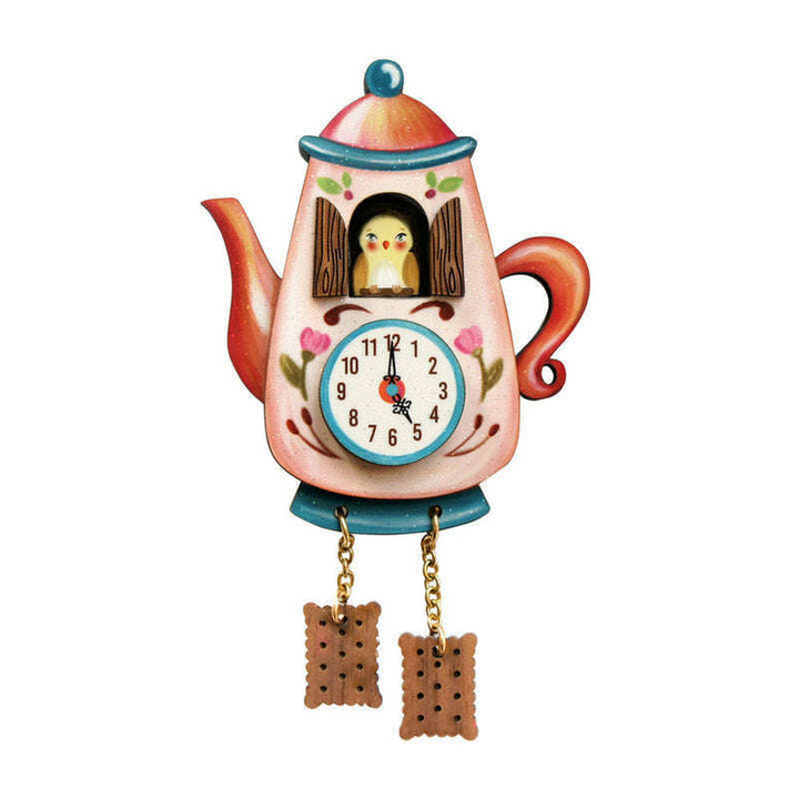 Teapot Clock Brooch by Laliblue
