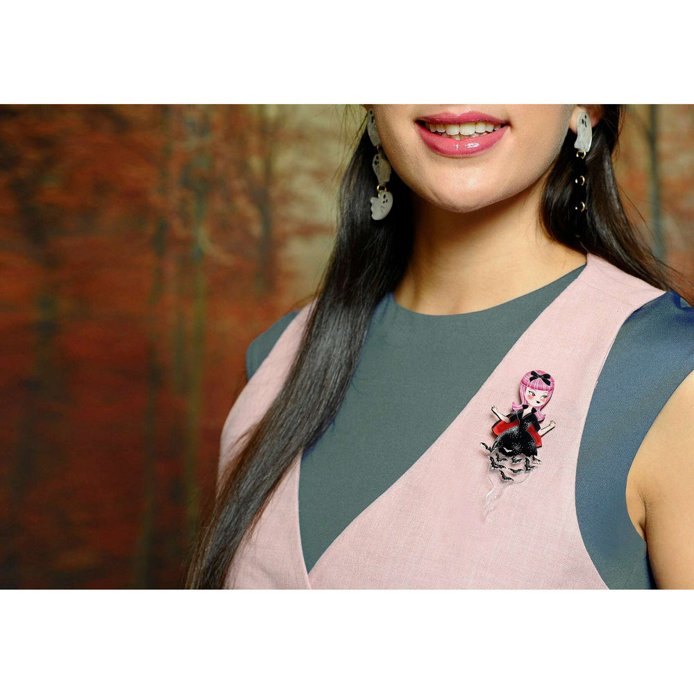 Vampiress With Bats Brooch by Laliblue