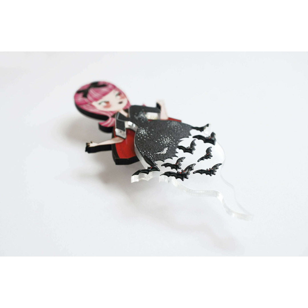Vampiress With Bats Brooch by Laliblue