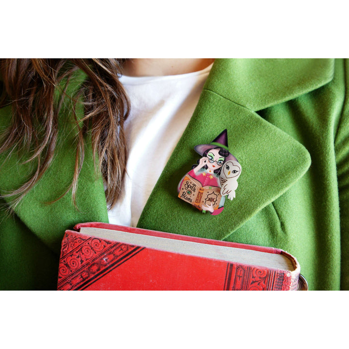 Witch with Owl Halloween Brooch by Laliblue